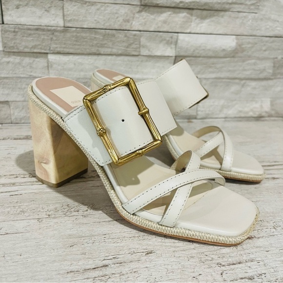 Dolce Vita White Sandals with Gold Buckle - Picture 1 of 15